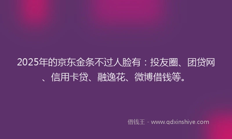 2025年的京东金条不过人脸有：投友圈、团贷网、信用卡贷、融逸花、微博借钱等。
