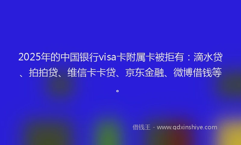 2025年的中国银行visa卡附属卡被拒有：滴水贷、拍拍贷、维信卡卡贷、京东金融、微博借钱等。