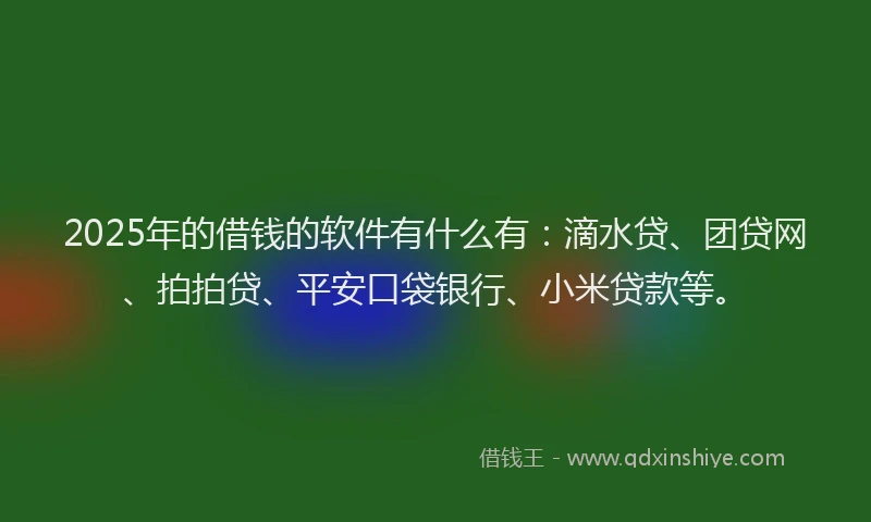 2025年的借钱的软件有什么有：滴水贷、团贷网、拍拍贷、平安口袋银行、小米贷款等。