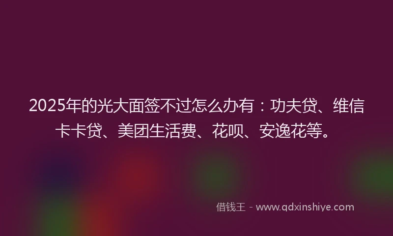 2025年的光大面签不过怎么办有：功夫贷、维信卡卡贷、美团生活费、花呗、安逸花等。
