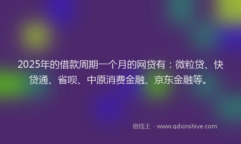 2025年的借款周期一个月的网贷有：微粒贷、快贷通、省呗、中原消费金融、京东金融等。