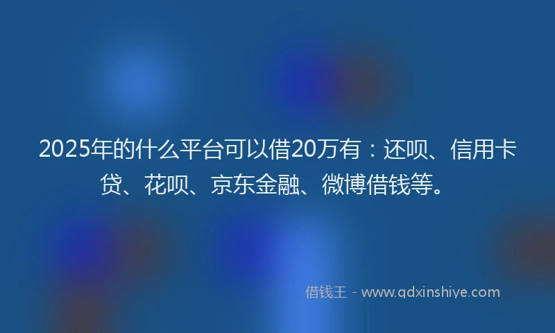 2025年的什么平台可以借20万有：还呗、信用卡贷、花呗、京东金融、微博借钱等。