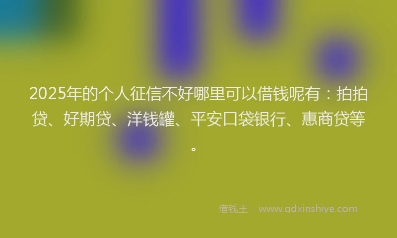 2025年的个人征信不好哪里可以借钱呢有：拍拍贷、好期贷、洋钱罐、平安口袋银行、惠商贷等。