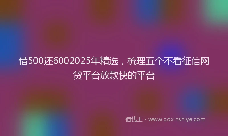 借500还6002025年精选，梳理五个不看征信网贷平台放款快的平台