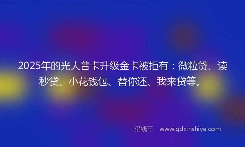 2025年的光大普卡升级金卡被拒有：微粒贷、读秒贷、小花钱包、替你还、我来贷等。