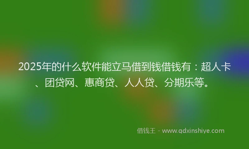 2025年的什么软件能立马借到钱借钱有：超人卡、团贷网、惠商贷、人人贷、分期乐等。