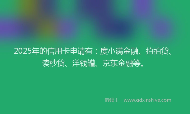 2025年的信用卡申请有：度小满金融、拍拍贷、读秒贷、洋钱罐、京东金融等。