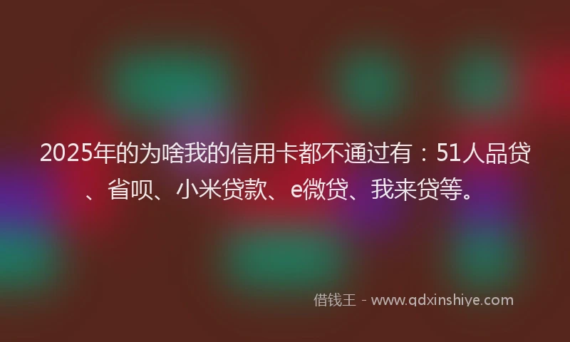 2025年的为啥我的信用卡都不通过有：51人品贷、省呗、小米贷款、e微贷、我来贷等。