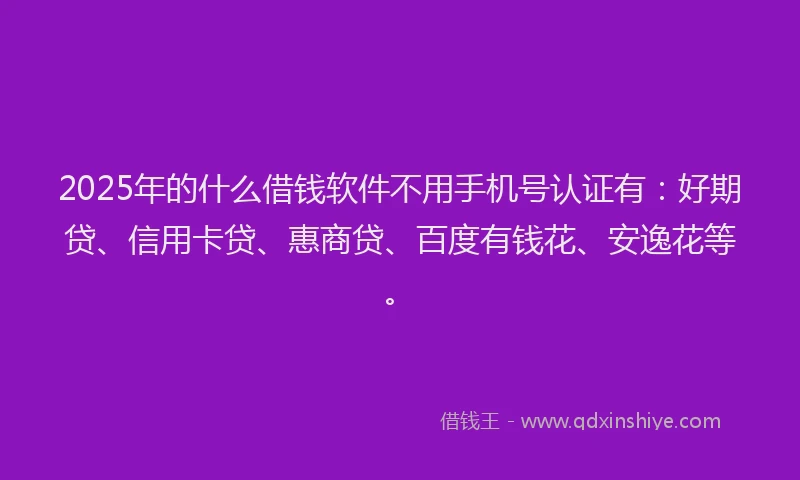 2025年的什么借钱软件不用手机号认证有：好期贷、信用卡贷、惠商贷、百度有钱花、安逸花等。
