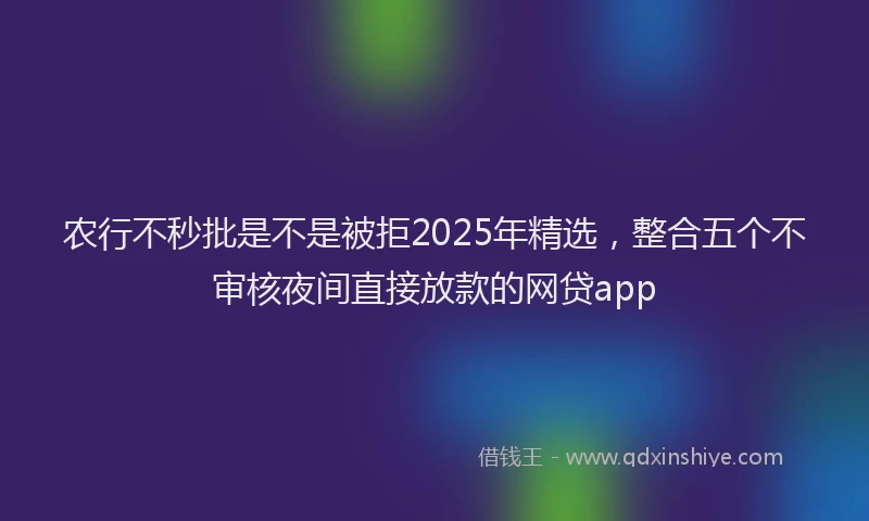 农行不秒批是不是被拒2025年精选，整合五个不审核夜间直接放款的网贷app