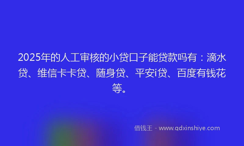 2025年的人工审核的小贷口子能贷款吗有：滴水贷、维信卡卡贷、随身贷、平安i贷、百度有钱花等。