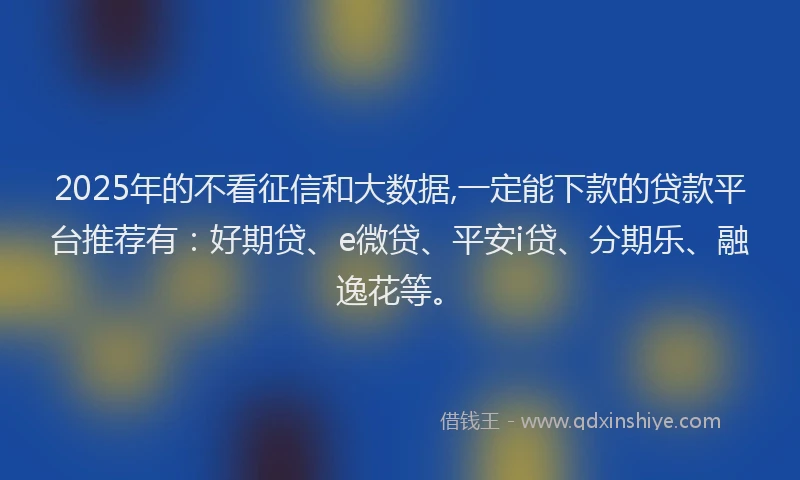 2025年的不看征信和大数据,一定能下款的贷款平台推荐有：好期贷、e微贷、平安i贷、分期乐、融逸花等。