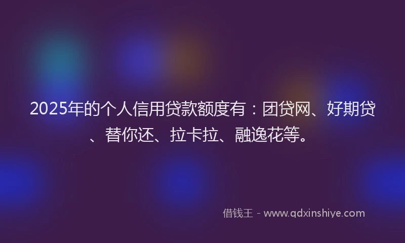 2025年的个人信用贷款额度有：团贷网、好期贷、替你还、拉卡拉、融逸花等。