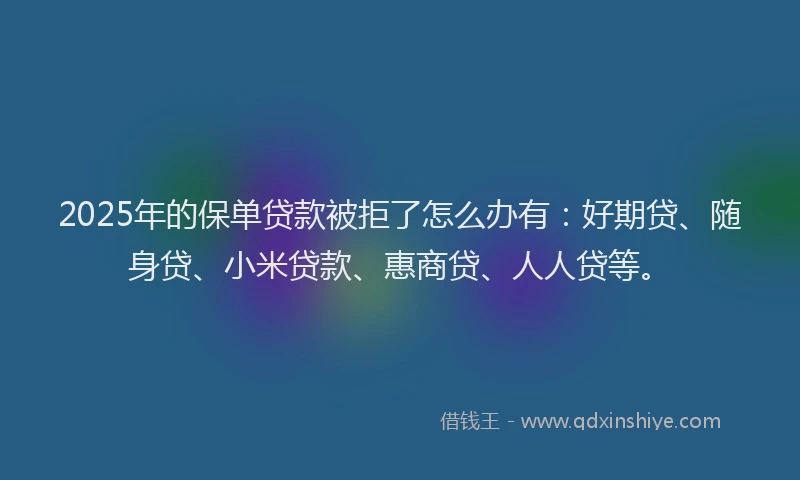 2025年的保单贷款被拒了怎么办有：好期贷、随身贷、小米贷款、惠商贷、人人贷等。