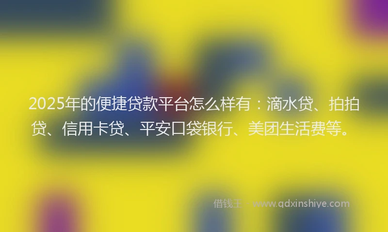 2025年的便捷贷款平台怎么样有：滴水贷、拍拍贷、信用卡贷、平安口袋银行、美团生活费等。
