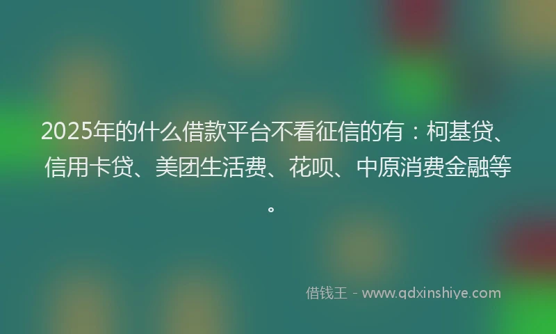 2025年的什么借款平台不看征信的有：柯基贷、信用卡贷、美团生活费、花呗、中原消费金融等。