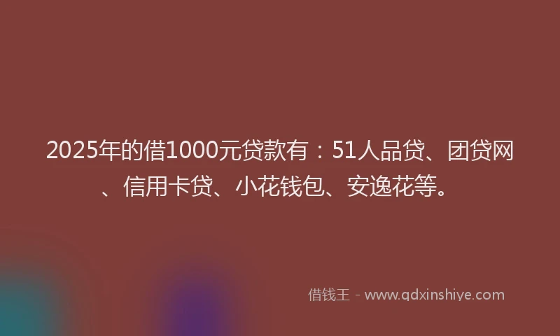 2025年的借1000元贷款有：51人品贷、团贷网、信用卡贷、小花钱包、安逸花等。