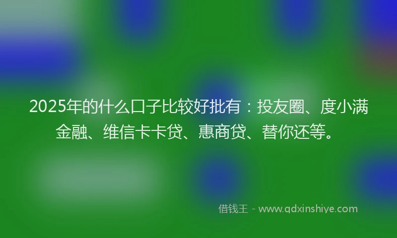 2025年的什么口子比较好批有：投友圈、度小满金融、维信卡卡贷、惠商贷、替你还等。