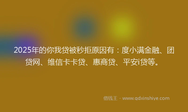 2025年的你我贷被秒拒原因有：度小满金融、团贷网、维信卡卡贷、惠商贷、平安i贷等。