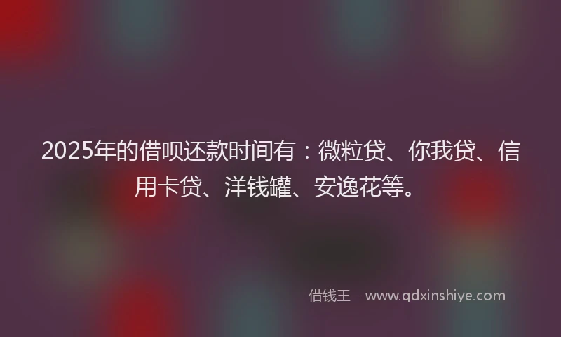 2025年的借呗还款时间有：微粒贷、你我贷、信用卡贷、洋钱罐、安逸花等。
