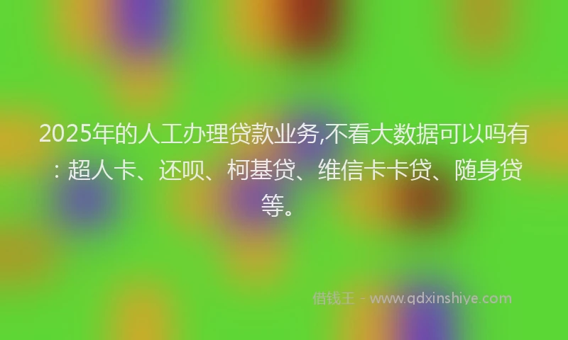 2025年的人工办理贷款业务,不看大数据可以吗有：超人卡、还呗、柯基贷、维信卡卡贷、随身贷等。