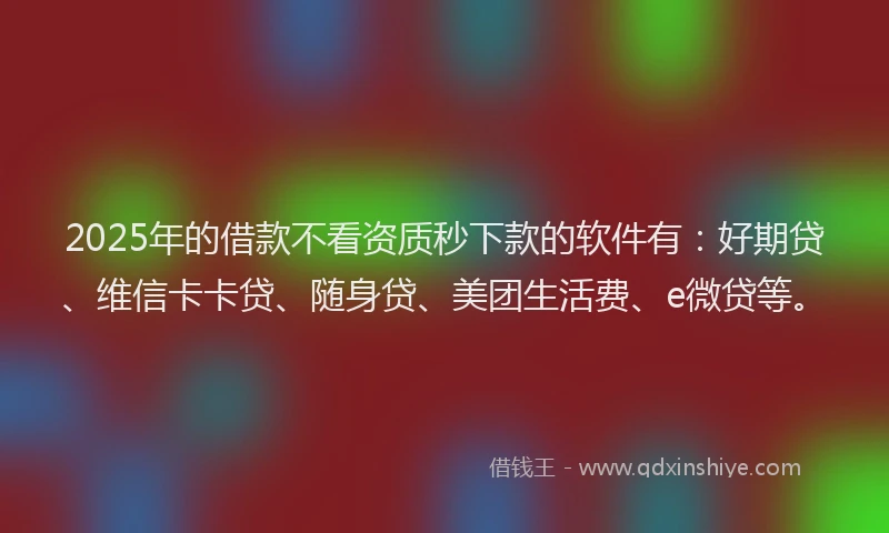 2025年的借款不看资质秒下款的软件有：好期贷、维信卡卡贷、随身贷、美团生活费、e微贷等。