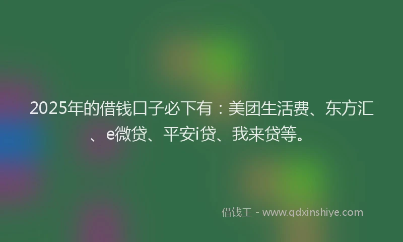 2025年的借钱口子必下有：美团生活费、东方汇、e微贷、平安i贷、我来贷等。