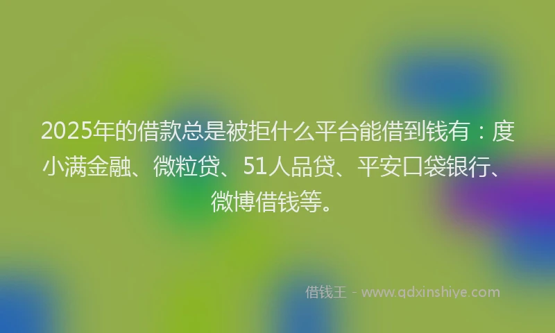 2025年的借款总是被拒什么平台能借到钱有：度小满金融、微粒贷、51人品贷、平安口袋银行、微博借钱等。