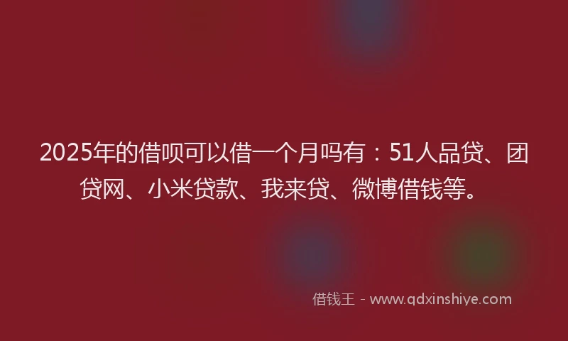 2025年的借呗可以借一个月吗有：51人品贷、团贷网、小米贷款、我来贷、微博借钱等。