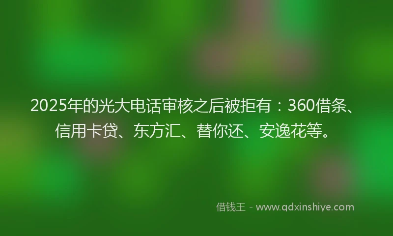 2025年的光大电话审核之后被拒有：360借条、信用卡贷、东方汇、替你还、安逸花等。