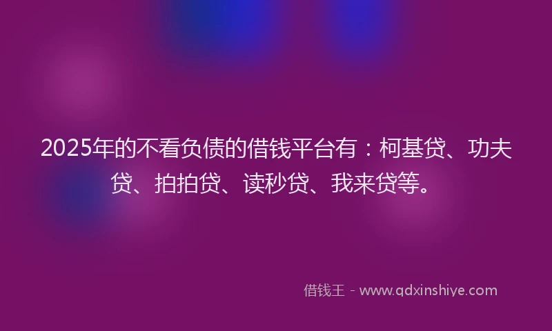 2025年的不看负债的借钱平台有：柯基贷、功夫贷、拍拍贷、读秒贷、我来贷等。