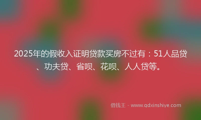 2025年的假收入证明贷款买房不过有：51人品贷、功夫贷、省呗、花呗、人人贷等。
