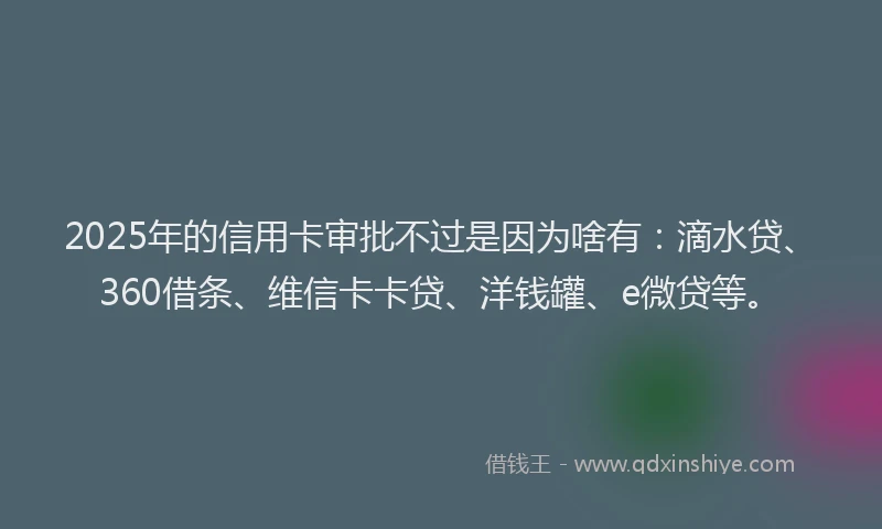 2025年的信用卡审批不过是因为啥有：滴水贷、360借条、维信卡卡贷、洋钱罐、e微贷等。