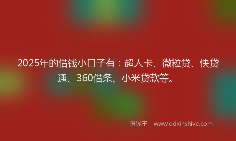 2025年的借钱小口子有：超人卡、微粒贷、快贷通、360借条、小米贷款等。