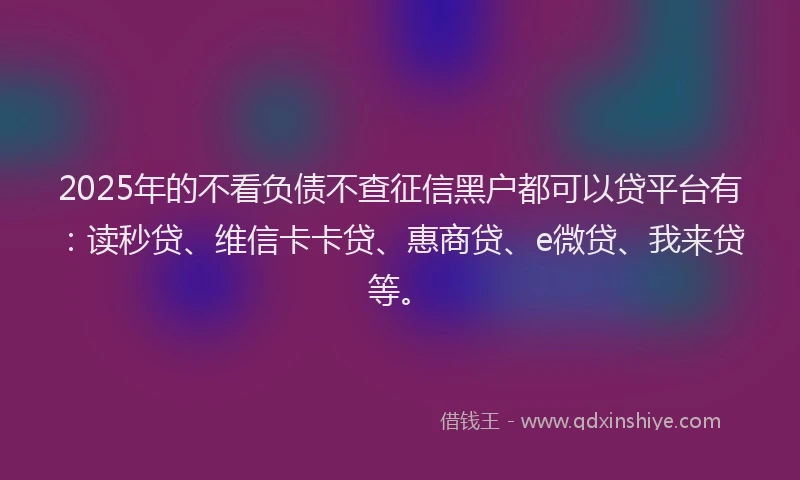 2025年的不看负债不查征信黑户都可以贷平台有：读秒贷、维信卡卡贷、惠商贷、e微贷、我来贷等。