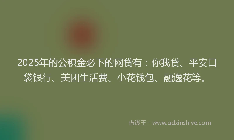 2025年的公积金必下的网贷有：你我贷、平安口袋银行、美团生活费、小花钱包、融逸花等。