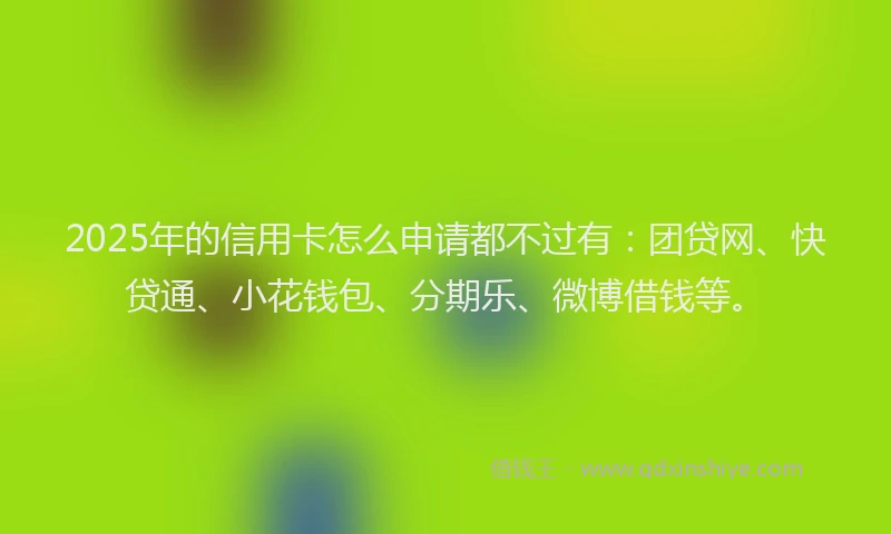 2025年的信用卡怎么申请都不过有：团贷网、快贷通、小花钱包、分期乐、微博借钱等。