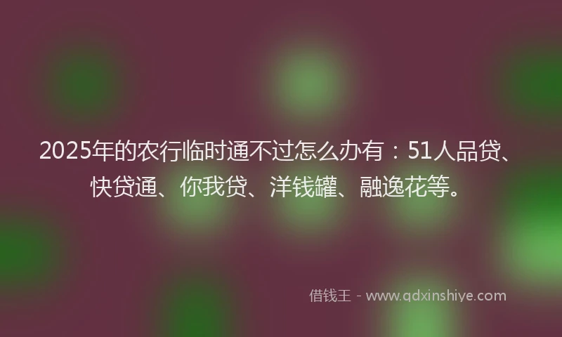 2025年的农行临时通不过怎么办有：51人品贷、快贷通、你我贷、洋钱罐、融逸花等。