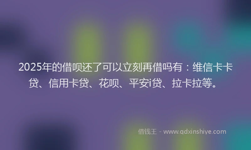 2025年的借呗还了可以立刻再借吗有：维信卡卡贷、信用卡贷、花呗、平安i贷、拉卡拉等。
