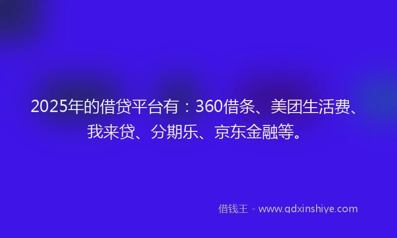 2025年的借贷平台有：360借条、美团生活费、我来贷、分期乐、京东金融等。