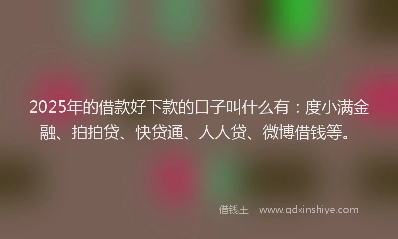 2025年的借款好下款的口子叫什么有：度小满金融、拍拍贷、快贷通、人人贷、微博借钱等。