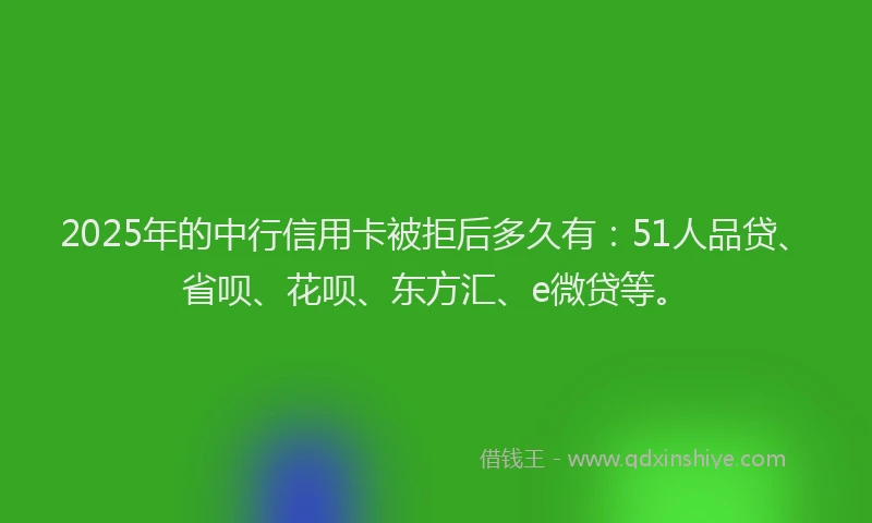 2025年的中行信用卡被拒后多久有：51人品贷、省呗、花呗、东方汇、e微贷等。