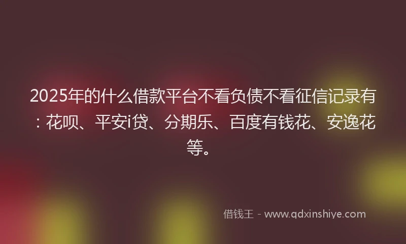 2025年的什么借款平台不看负债不看征信记录有：花呗、平安i贷、分期乐、百度有钱花、安逸花等。