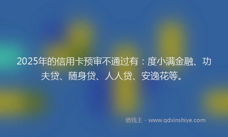 2025年的信用卡预审不通过有：度小满金融、功夫贷、随身贷、人人贷、安逸花等。