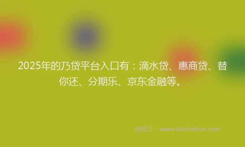 2025年的乃贷平台入口有：滴水贷、惠商贷、替你还、分期乐、京东金融等。