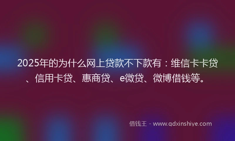 2025年的为什么网上贷款不下款有：维信卡卡贷、信用卡贷、惠商贷、e微贷、微博借钱等。