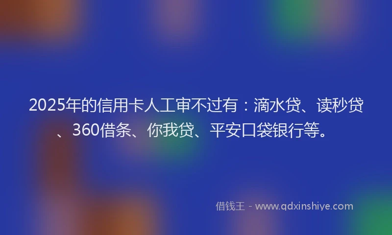 2025年的信用卡人工审不过有：滴水贷、读秒贷、360借条、你我贷、平安口袋银行等。