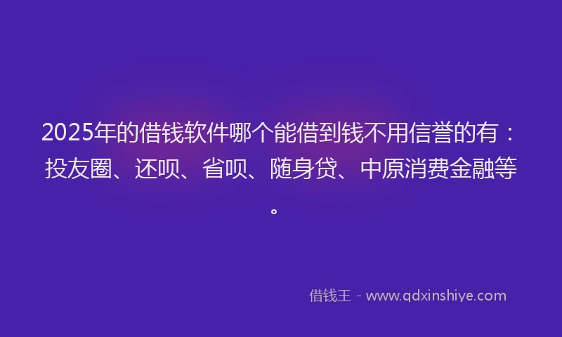 2025年的借钱软件哪个能借到钱不用信誉的有：投友圈、还呗、省呗、随身贷、中原消费金融等。