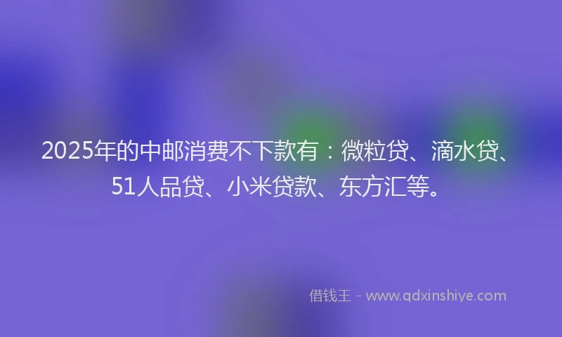 2025年的中邮消费不下款有：微粒贷、滴水贷、51人品贷、小米贷款、东方汇等。
