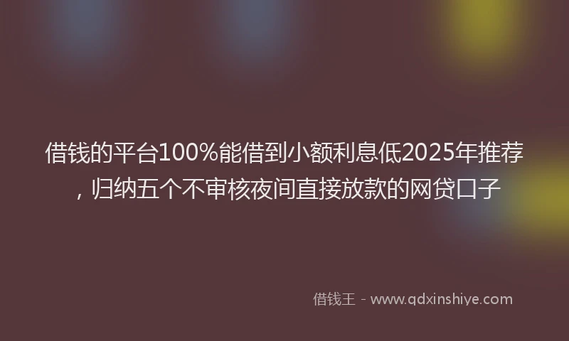 借钱的平台100%能借到小额利息低2025年推荐，归纳五个不审核夜间直接放款的网贷口子